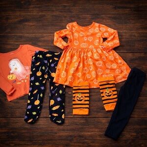 Toddler Girl Halloween Outfit Bundle 3T Pumpkin Ghost Leggings Set
